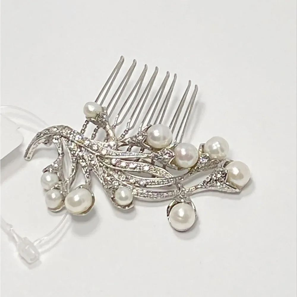 Homa Bridal Crystal and Pearl Silver Bridal Hair Comb Headpiece Hair Jewelry